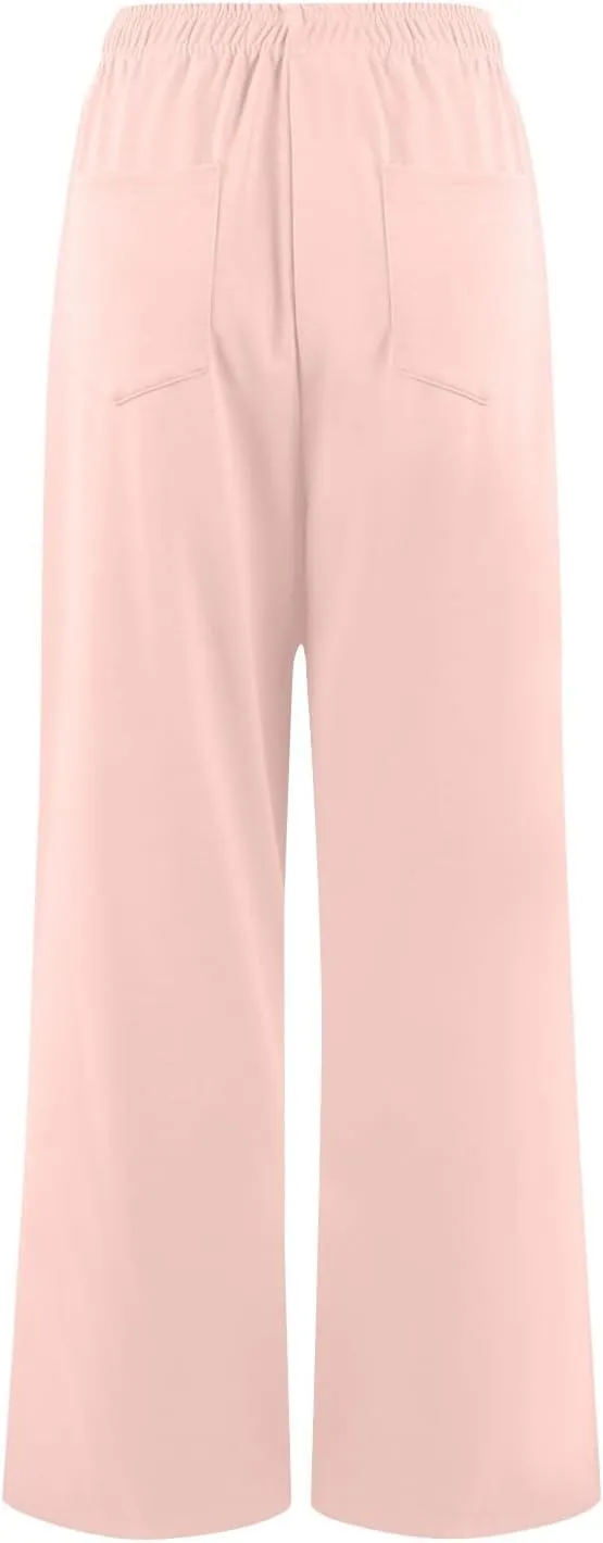 Women's Pants Casual Elastic Waist Drawstring Sumemr Pants Trendy Straight Wide Leg High Waisted with Pockets Trousers