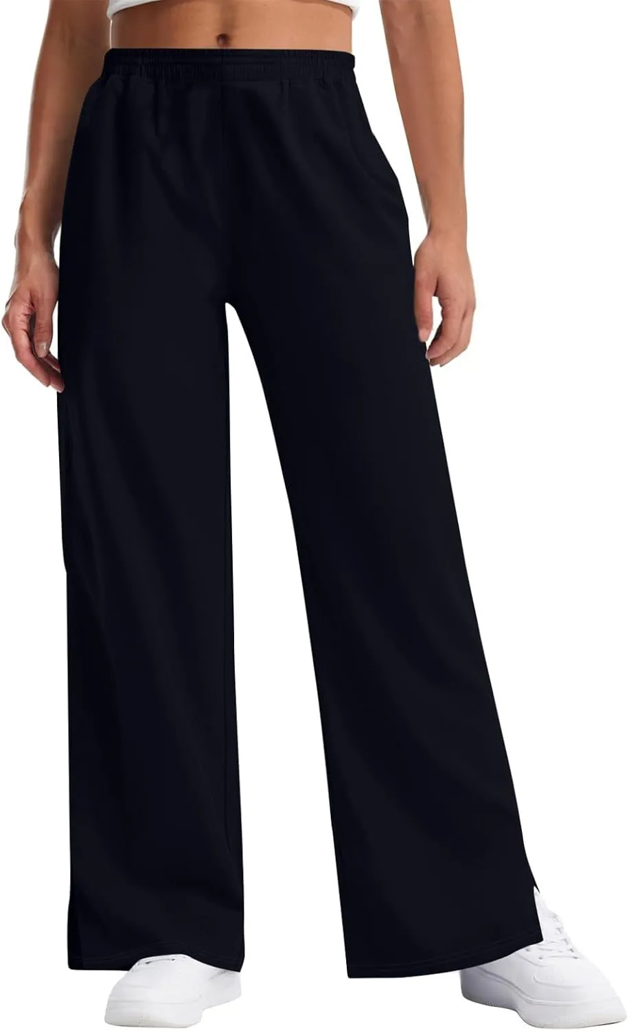 Women's Pants Casual Elastic Waist Drawstring Sumemr Pants Trendy Straight Wide Leg High Waisted with Pockets Trousers