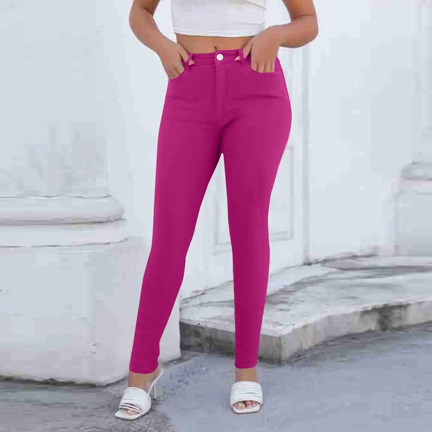 Women's Pants High Waisted Jeans Skinny Stretch Trendy Denim Pants with Pockets, S-2XL