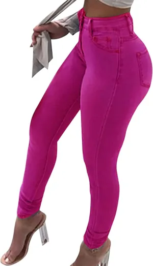 Women's Pants High Waisted Jeans Skinny Stretch Trendy Denim Pants with Pockets, S-2XL