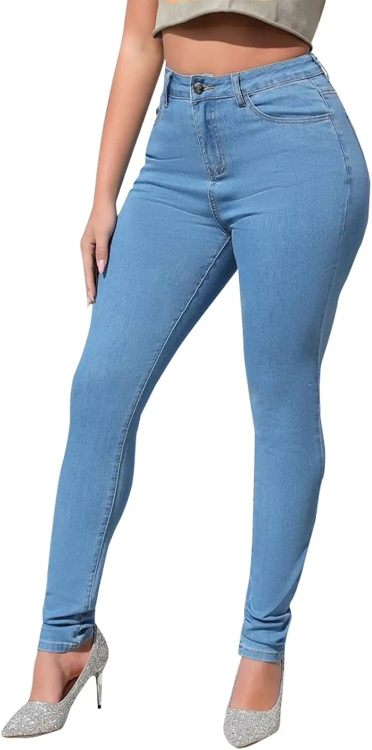 Women's Pants High Waisted Jeans Skinny Stretch Trendy Denim Pants with Pockets, S-2XL