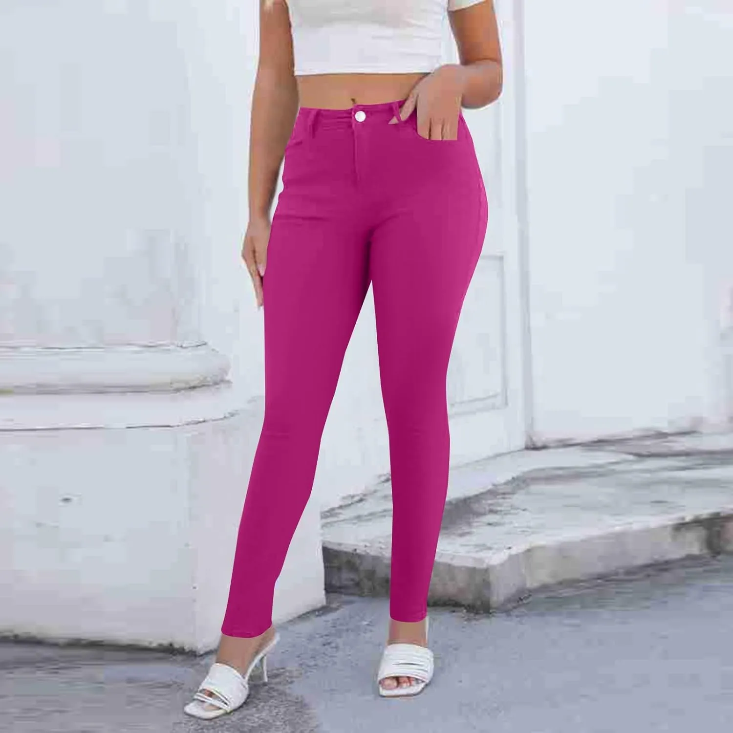 Women's Pants High Waisted Jeans Skinny Stretch Trendy Denim Pants with Pockets, S-2XL
