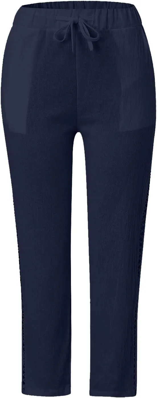 Women's Pants, Linen Casual Pants Straight Leg Trendy Peasant Plaid Cotton Stretchy