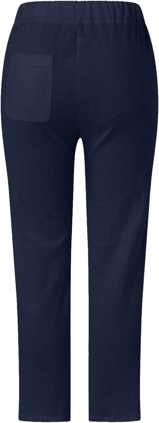 Women's Pants, Linen Casual Pants Straight Leg Trendy Peasant Plaid Cotton Stretchy