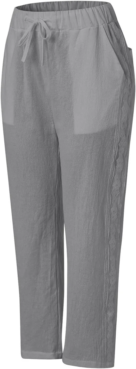 Women's Pants, Peasant Pants Straight Leg Linen Casual Lounge Cotton Loose Women