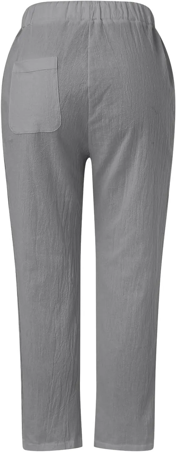 Women's Pants, Peasant Pants Straight Leg Linen Casual Lounge Cotton Loose Women