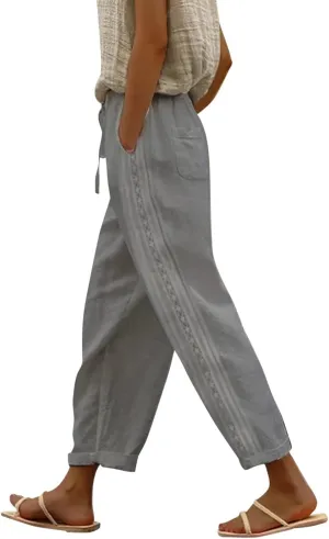 Women's Pants, Peasant Pants Straight Leg Linen Casual Lounge Cotton Loose Women
