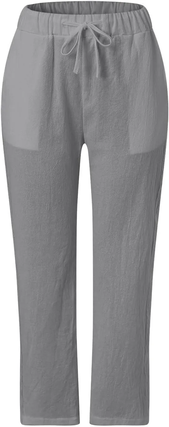 Women's Pants, Peasant Pants Straight Leg Linen Casual Lounge Cotton Loose Women