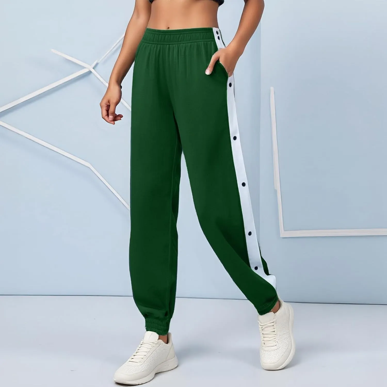 Women's Pants Side Split Snap Button Joggers Tear-Away Warm Up Sweatpants Elastic Cinch Bottom Active Workout Trousers