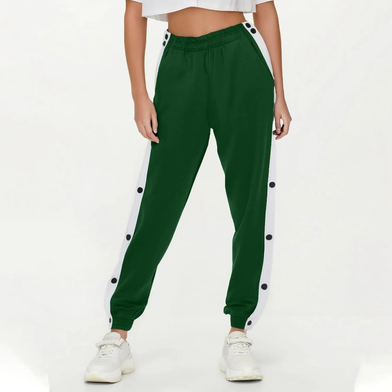 Women's Pants Side Split Snap Button Joggers Tear-Away Warm Up Sweatpants Elastic Cinch Bottom Active Workout Trousers