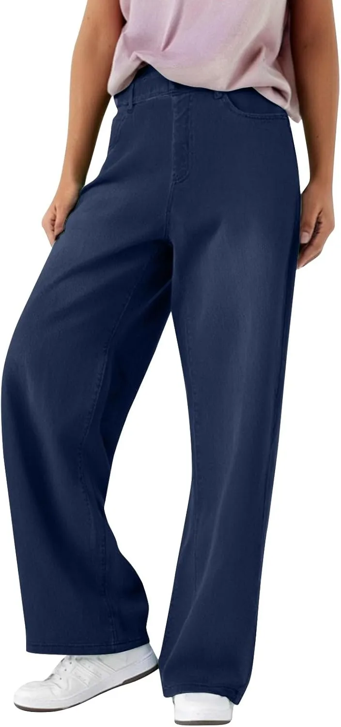 Women's Pants, Stretchy Jeans High Waisted Sweatpants Wide Leg Denim Pants That