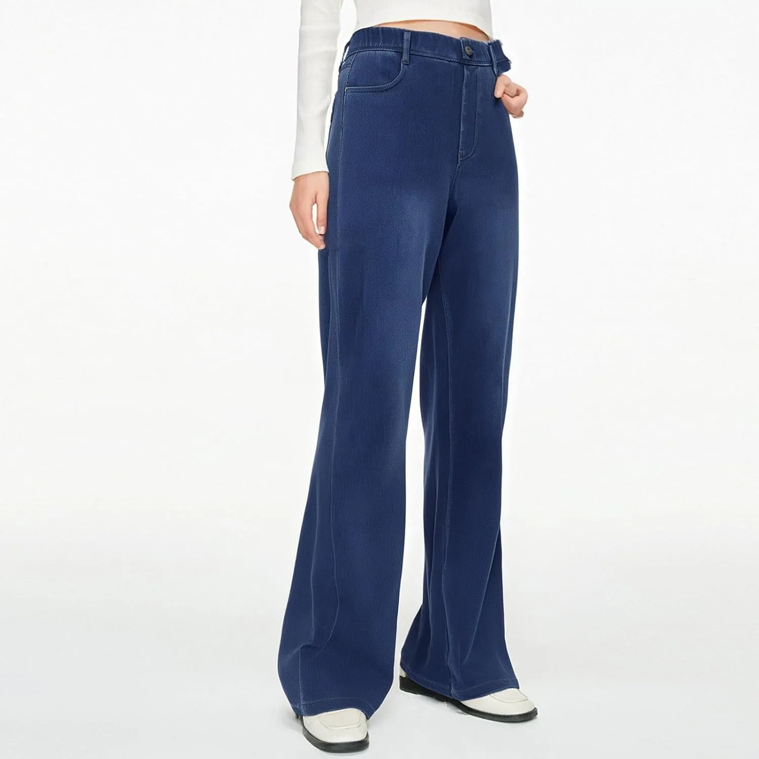 Women's Pants, Stretchy Jeans High Waisted Sweatpants Wide Leg Denim Pants That