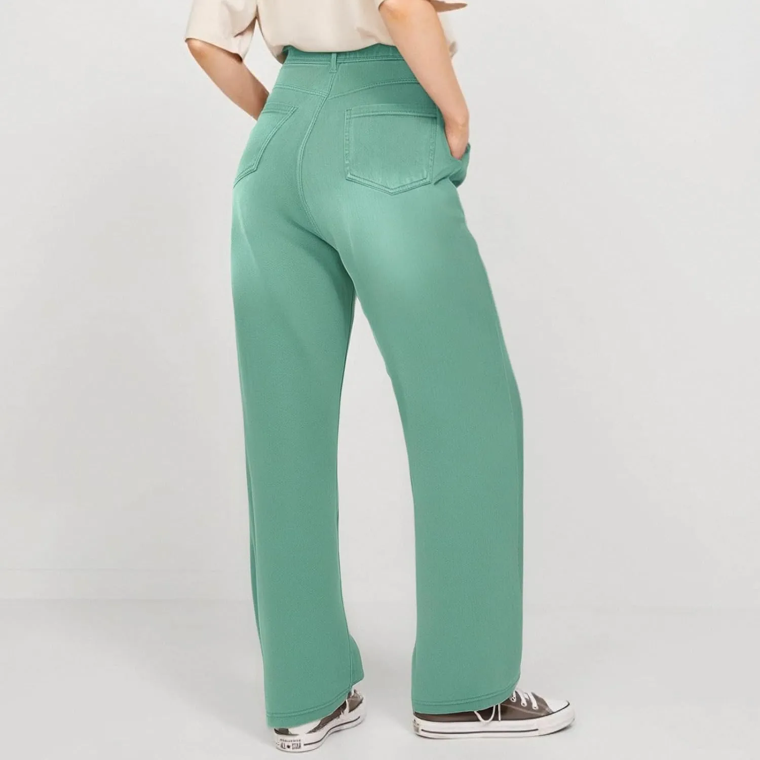 Women's Pants, Stretchy Jeans High Waisted Sweatpants Wide Leg Denim Pants That