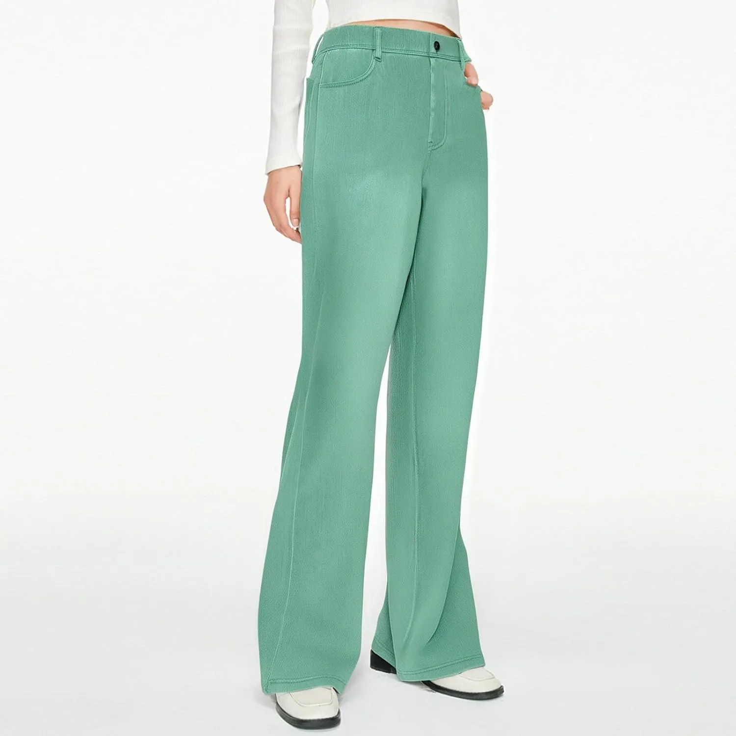 Women's Pants, Stretchy Jeans High Waisted Sweatpants Wide Leg Denim Pants That