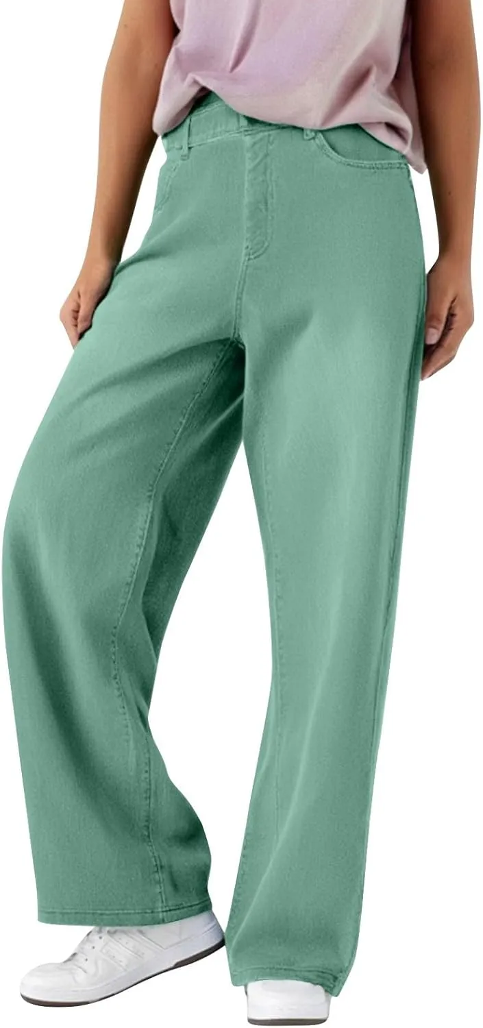 Women's Pants, Stretchy Jeans High Waisted Sweatpants Wide Leg Denim Pants That