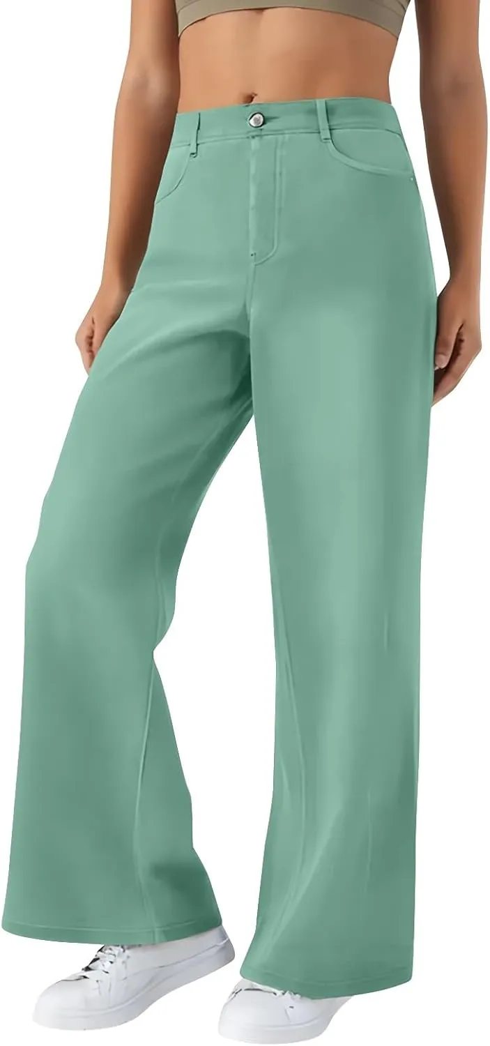 Women's Pants, Stretchy Jeans High Waisted Sweatpants Wide Leg Denim Pants That