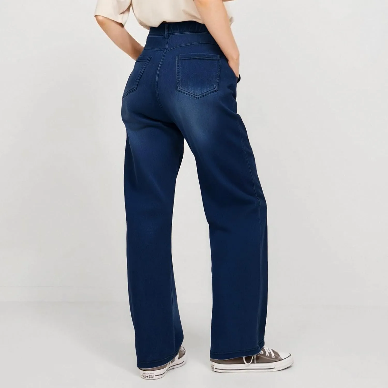 Women's Pants, Stretchy Jeans High Waisted Sweatpants Wide Leg Denim Pants That