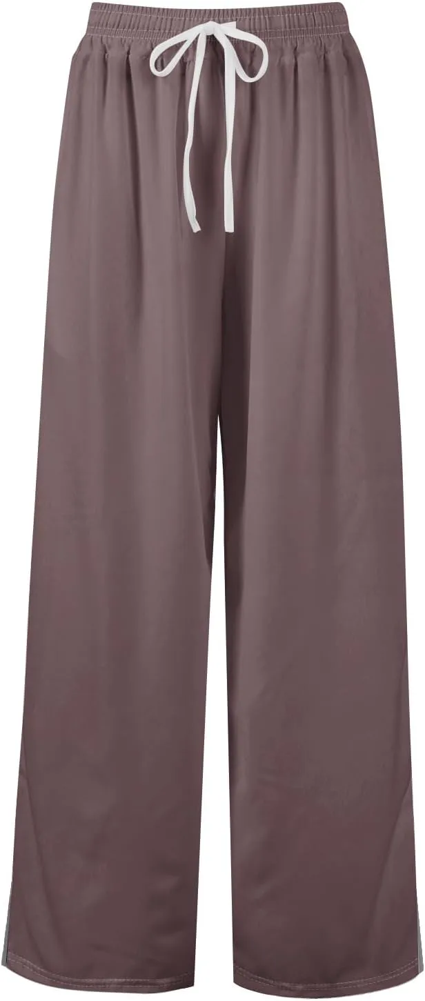 Women's Pants Wide Leg High Waisted Linen Pants Drawstring Palazzo Lounge Pant Summer Beach Vacation Trousers