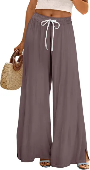 Women's Pants Wide Leg High Waisted Linen Pants Drawstring Palazzo Lounge Pant Summer Beach Vacation Trousers