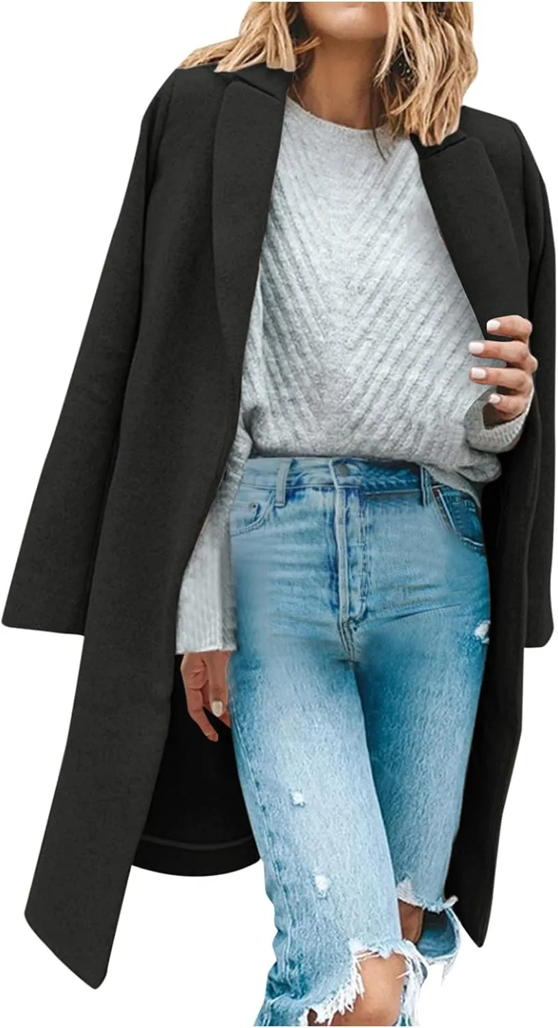 Womens Pea Coats Button Up Wool Coats Tweed Jacket Plus Size Y2K Cardigan Fall Winter Long Sleeve Coat Warm Outfits