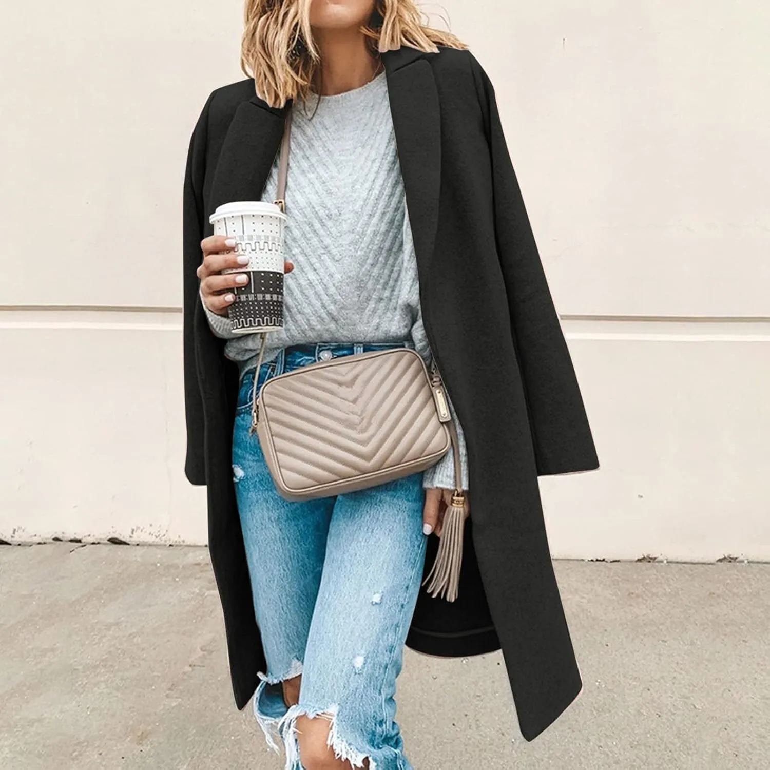 Womens Pea Coats Button Up Wool Coats Tweed Jacket Plus Size Y2K Cardigan Fall Winter Long Sleeve Coat Warm Outfits