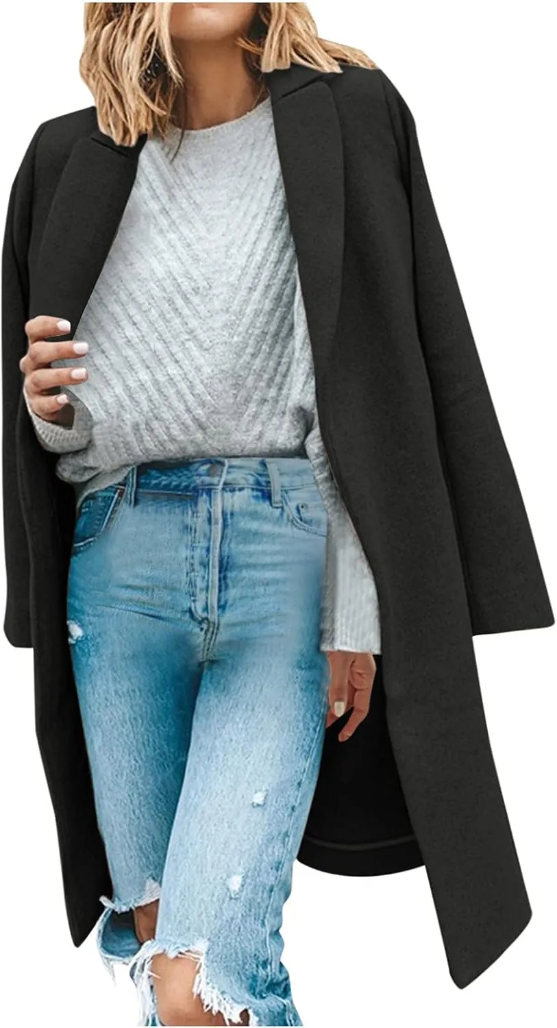 Womens Pea Coats Button Up Wool Coats Tweed Jacket Plus Size Y2K Cardigan Fall Winter Long Sleeve Coat Warm Outfits