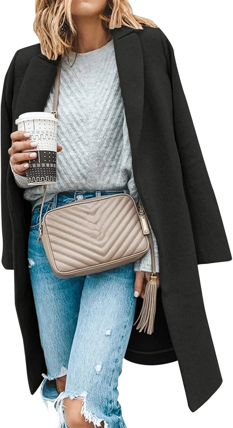 Womens Pea Coats Button Up Wool Coats Tweed Jacket Plus Size Y2K Cardigan Fall Winter Long Sleeve Coat Warm Outfits