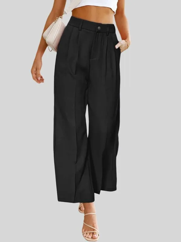 Women's Pleated Wide Leg Pants with High Waist and Pockets