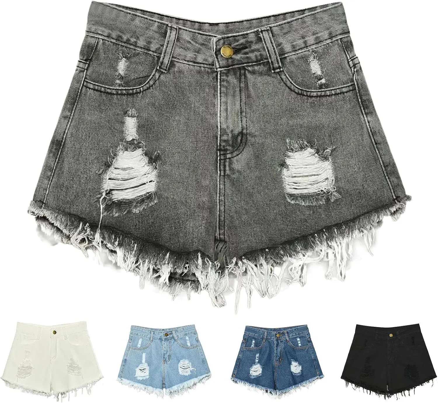 Womens Ripped Denim Short Casual Summer High Waisted Stretch Baggy Trendy Y2k Girl 2025 Raw Hem Jean Shorts Plus Size