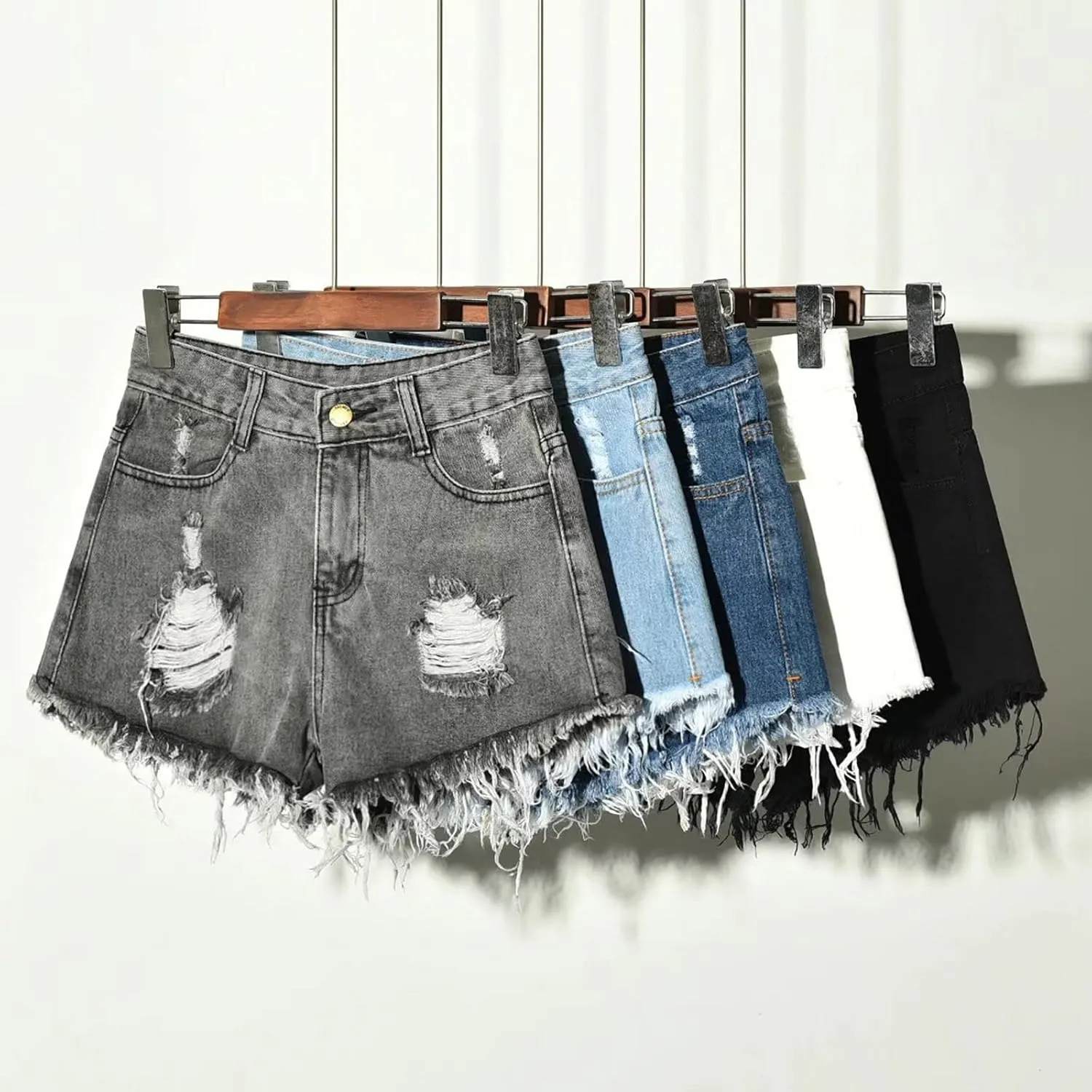 Womens Ripped Denim Short Casual Summer High Waisted Stretch Baggy Trendy Y2k Girl 2025 Raw Hem Jean Shorts Plus Size