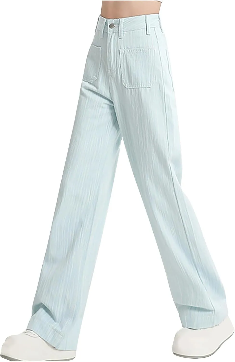 Women's Straight Leg Pants, High Waist Casual Elegant Trendy Long Pants Solid Color Summer Trousers with Pockets