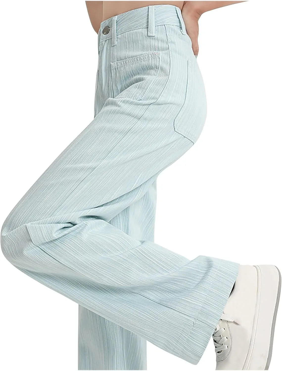 Women's Straight Leg Pants, High Waist Casual Elegant Trendy Long Pants Solid Color Summer Trousers with Pockets