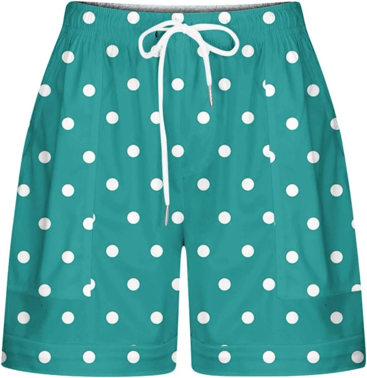 Women's Summer Elastic High Waisted Polka Dot Shorts Casual Drawstring Lightweight Loose Fit Short Pants with Pockets