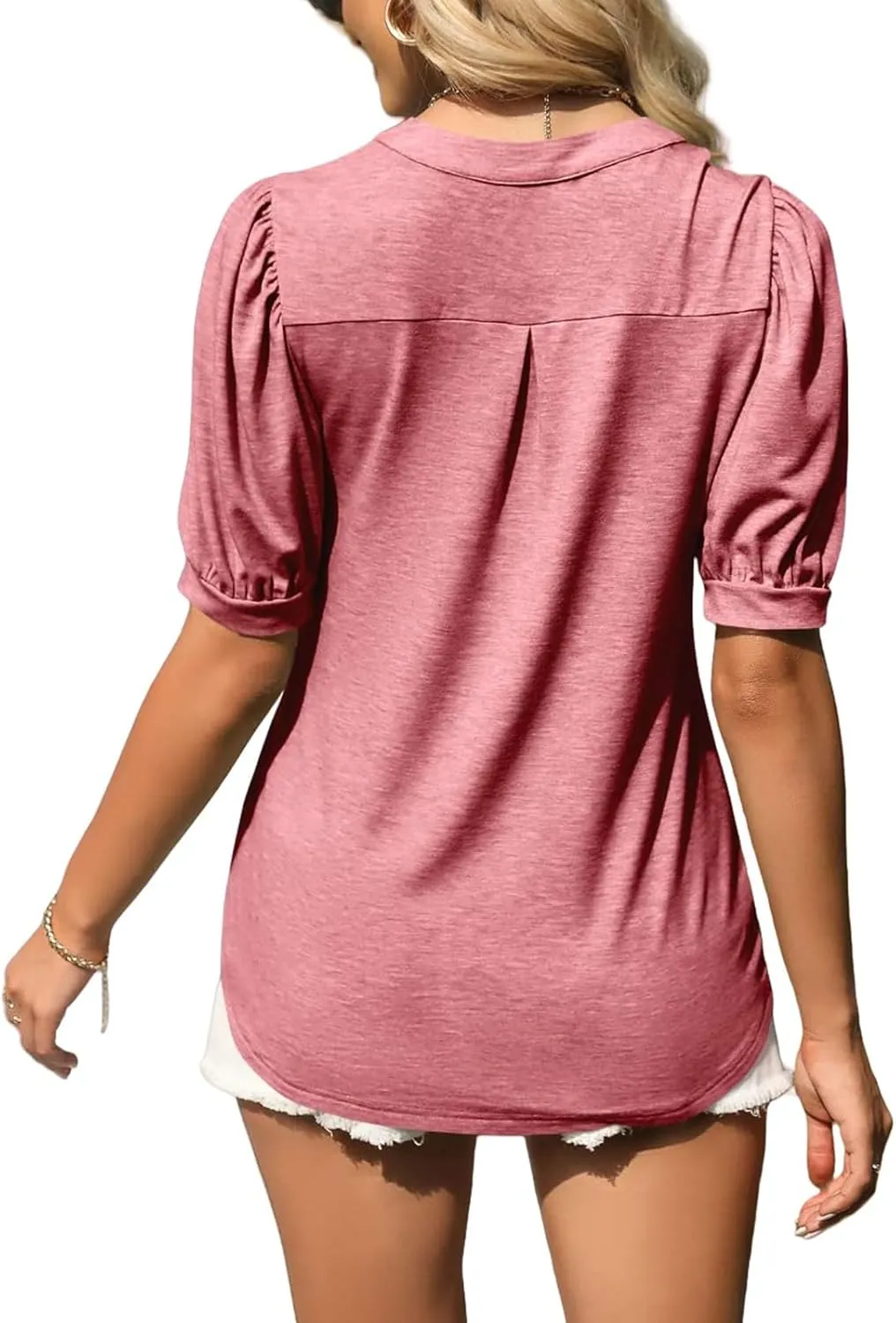 Womens Summer Shirt Casual Puff Sleeve Loose Top Summer Going Out Tee Beach Vacation Tunic Cute Flowy Blouse