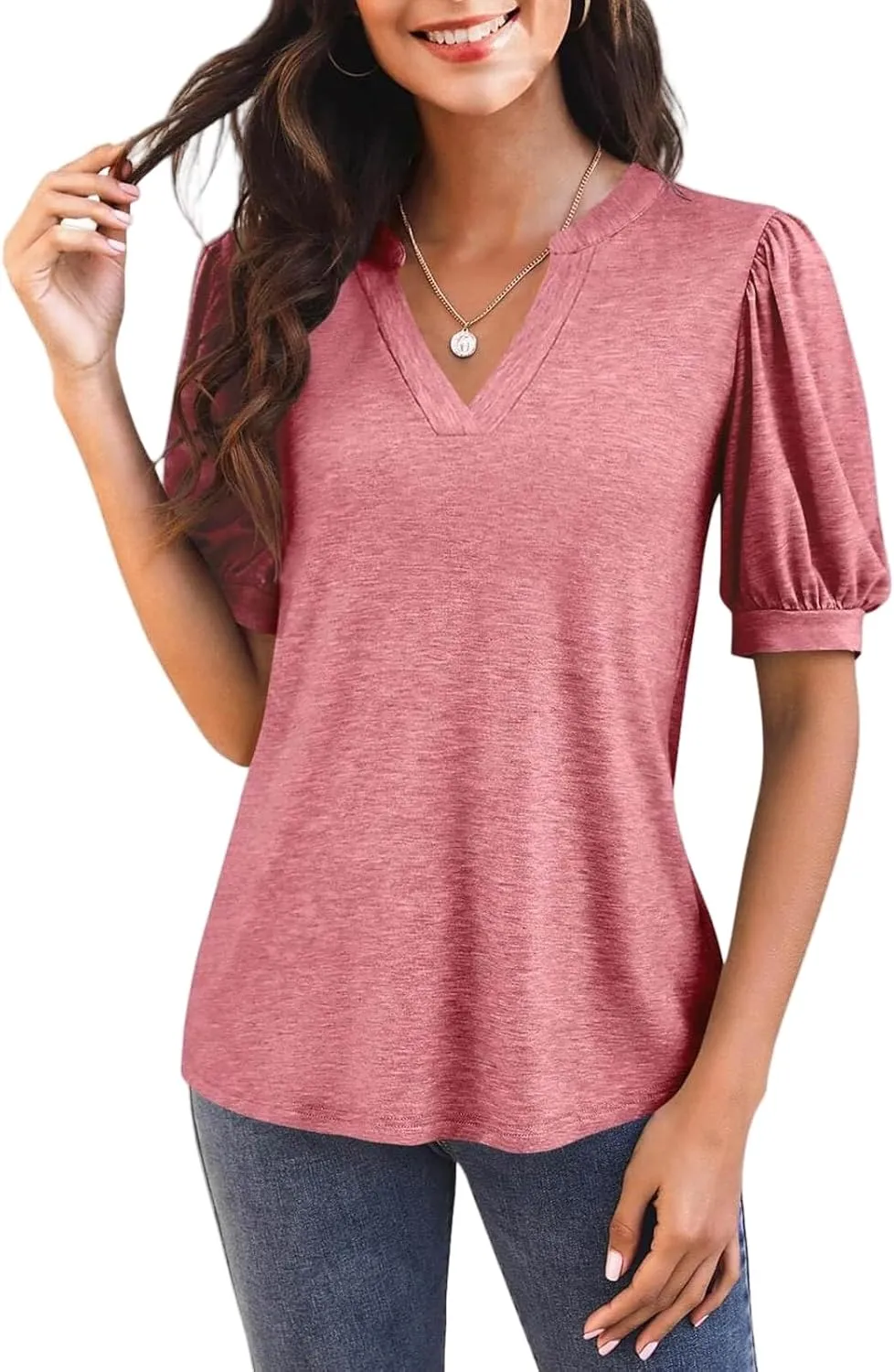Womens Summer Shirt Casual Puff Sleeve Loose Top Summer Going Out Tee Beach Vacation Tunic Cute Flowy Blouse