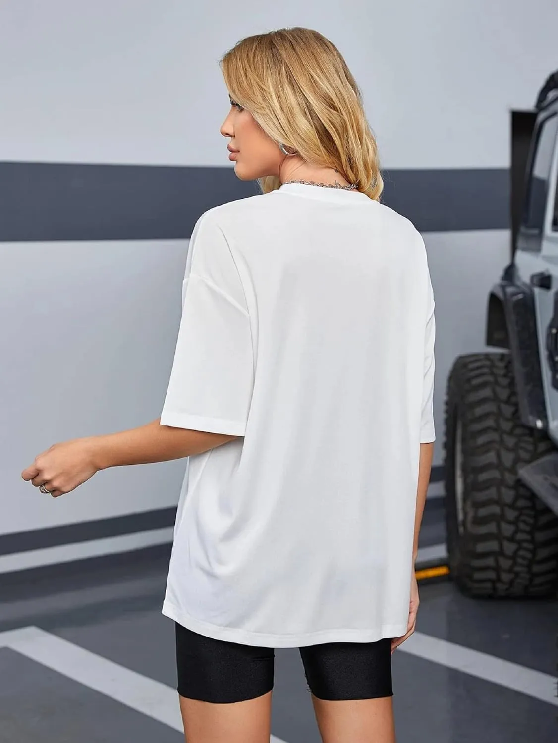 Women's T Shirts Oversized Short Sleeve Round Neck Casual Soft Tops Basic Tee Shirt S-XXL