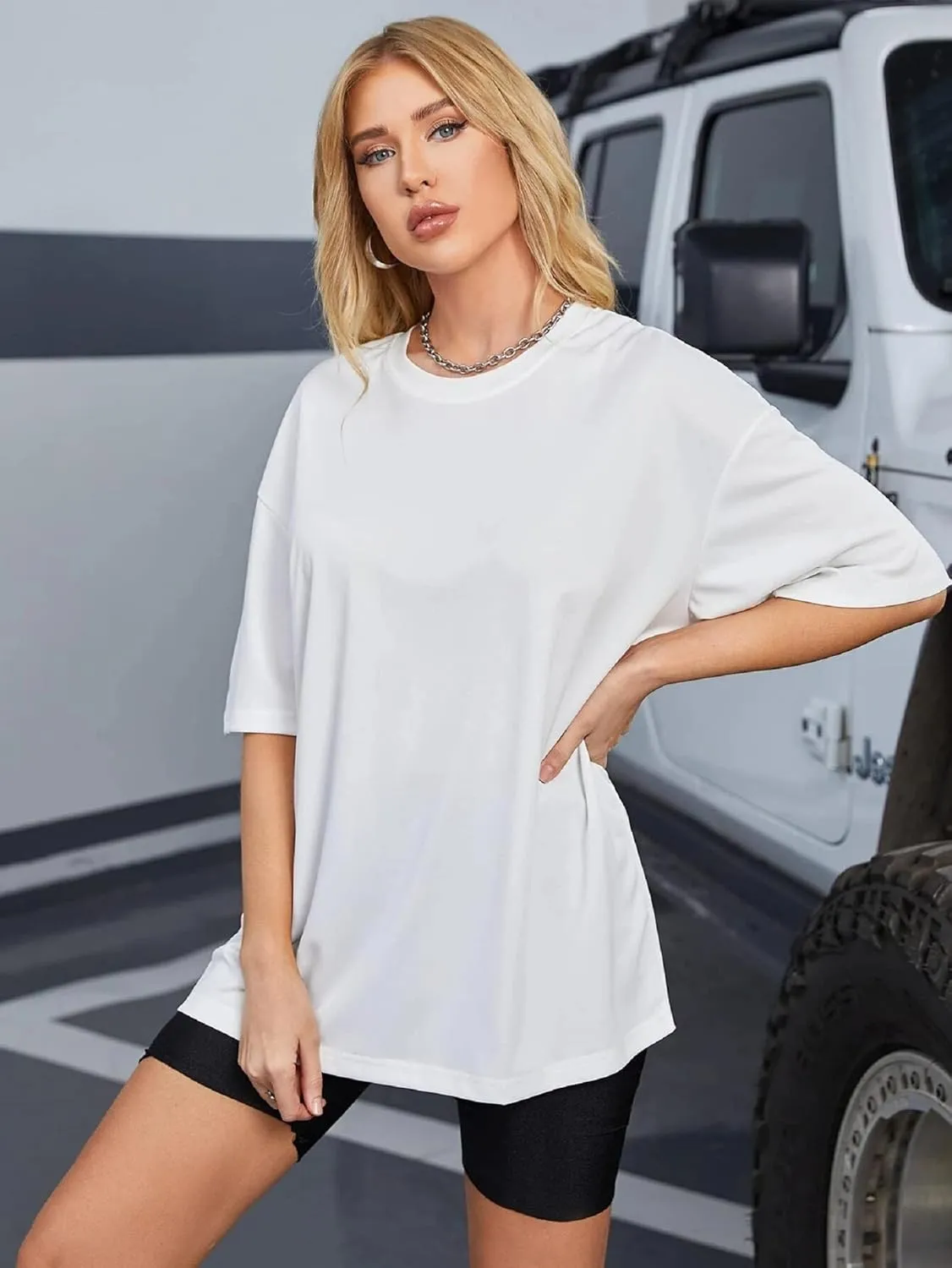 Women's T Shirts Oversized Short Sleeve Round Neck Casual Soft Tops Basic Tee Shirt S-XXL