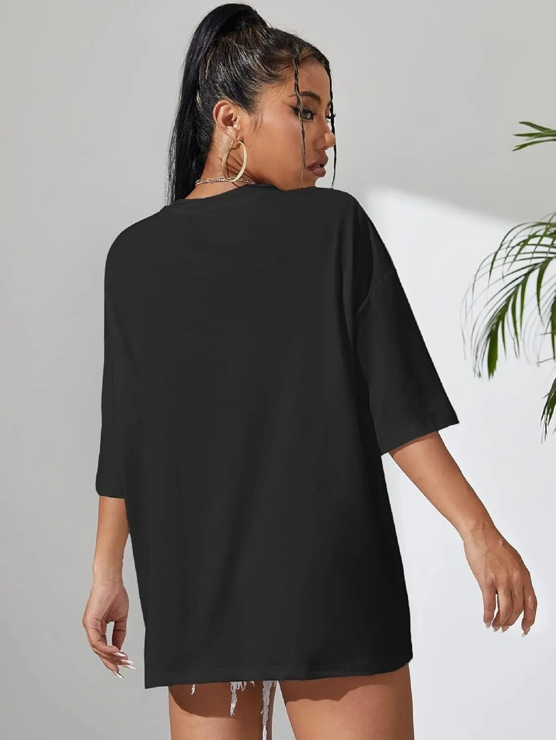 Women's T Shirts Oversized Short Sleeve Round Neck Casual Soft Tops Basic Tee Shirt S-XXL