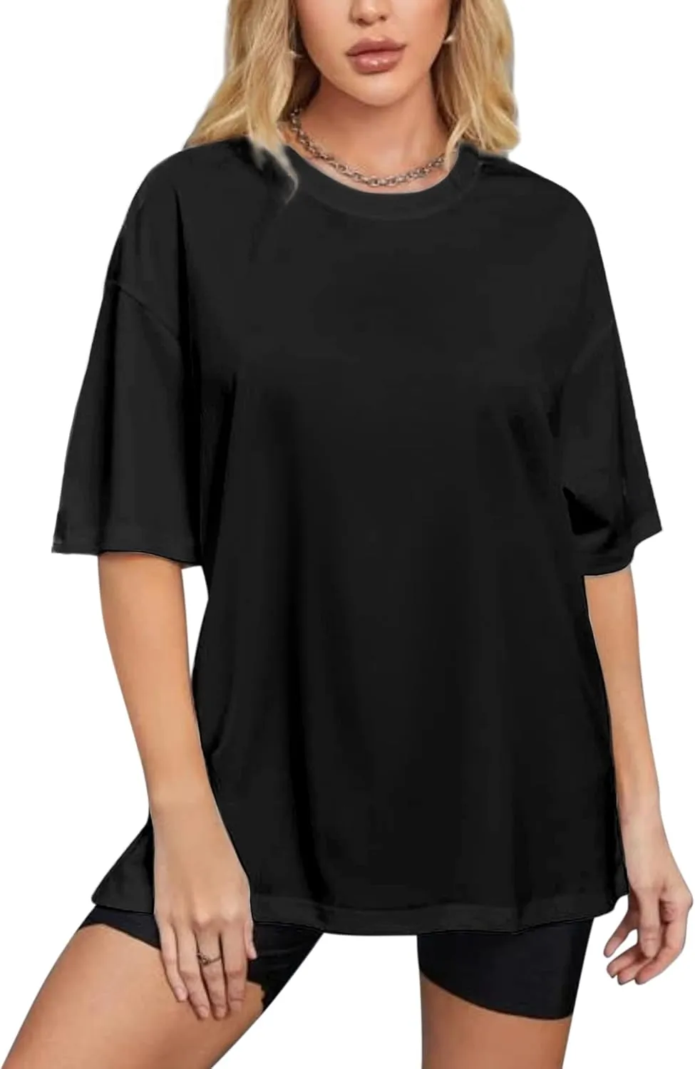 Women's T Shirts Oversized Short Sleeve Round Neck Casual Soft Tops Basic Tee Shirt S-XXL