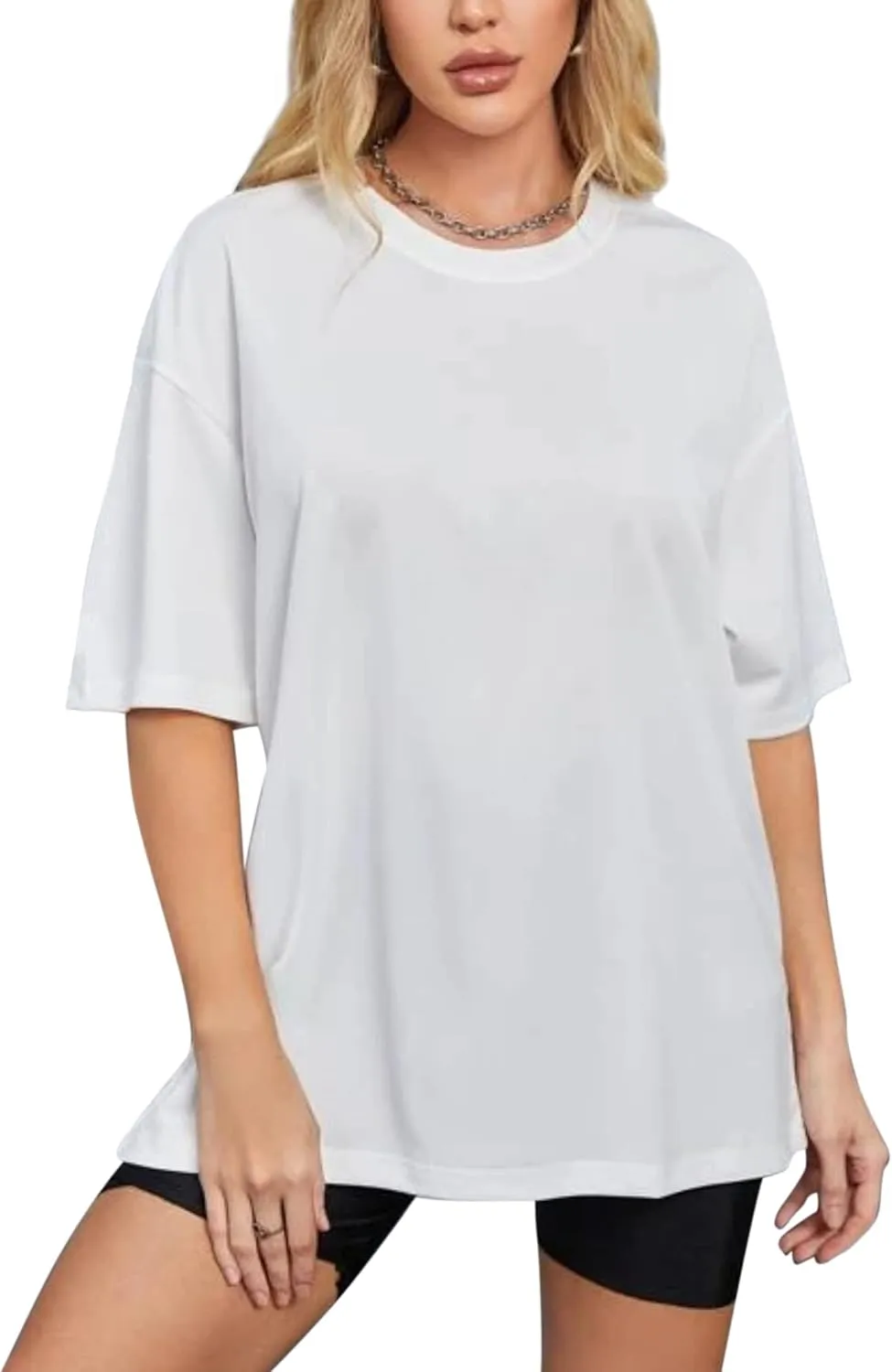 Women's T Shirts Oversized Short Sleeve Round Neck Casual Soft Tops Basic Tee Shirt S-XXL
