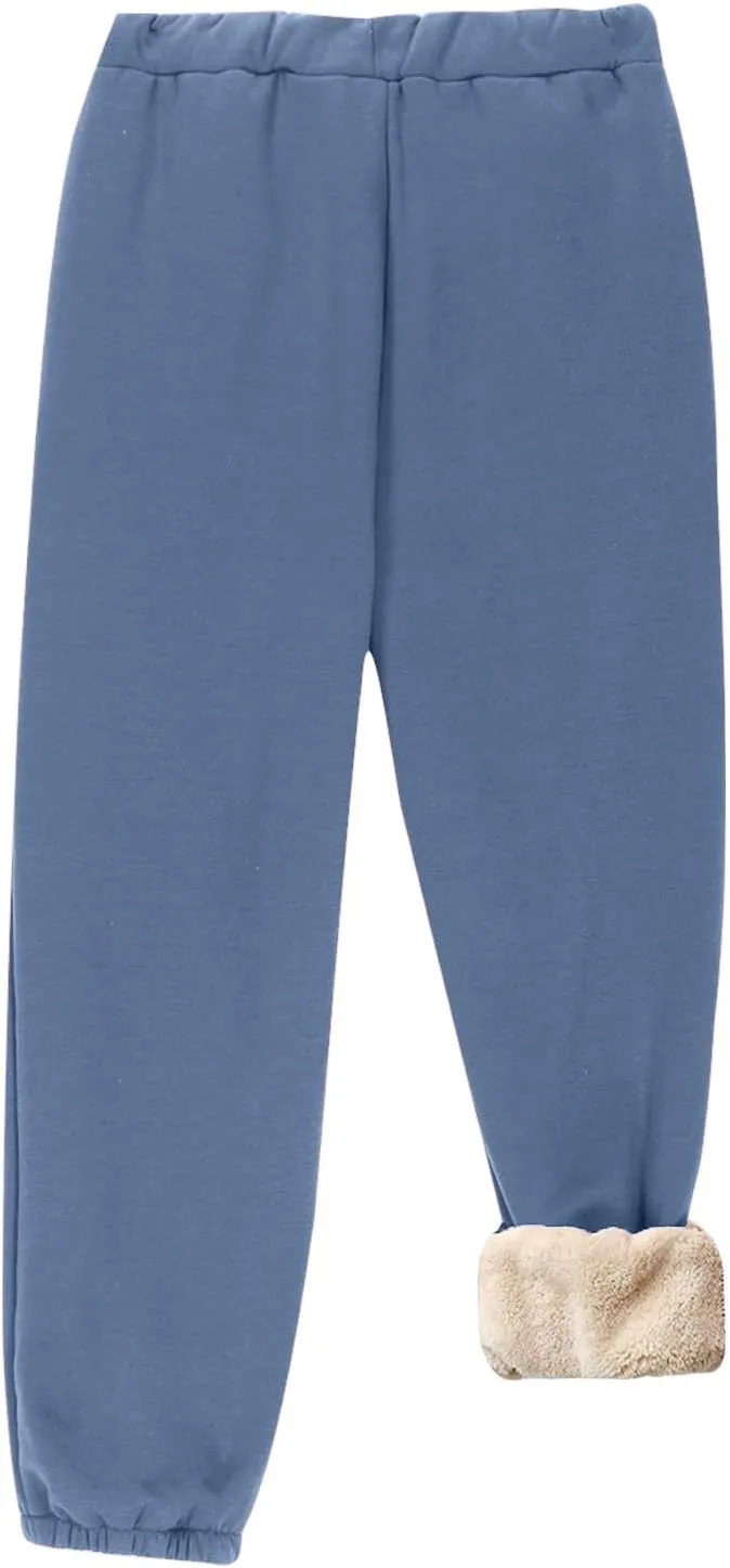 Womens Warm Sherpa Lined Sweatpants Drawstring Elastic Fleece Joggers Pants Comfy Athletic Pants with Pockets