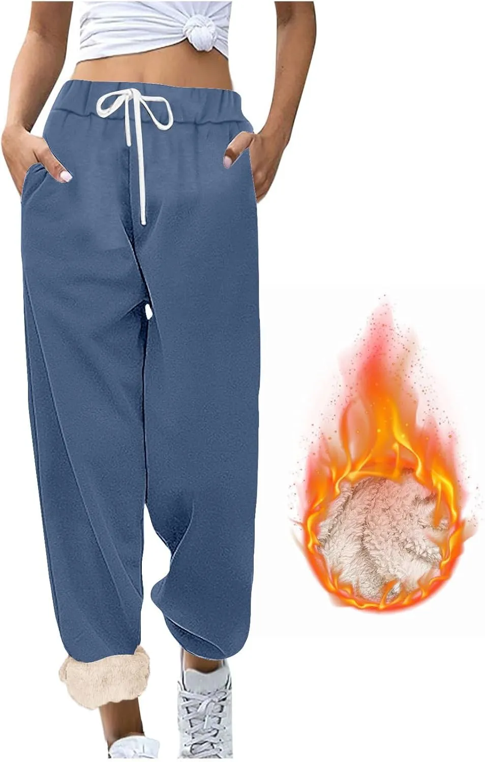 Womens Warm Sherpa Lined Sweatpants Drawstring Elastic Fleece Joggers Pants Comfy Athletic Pants with Pockets