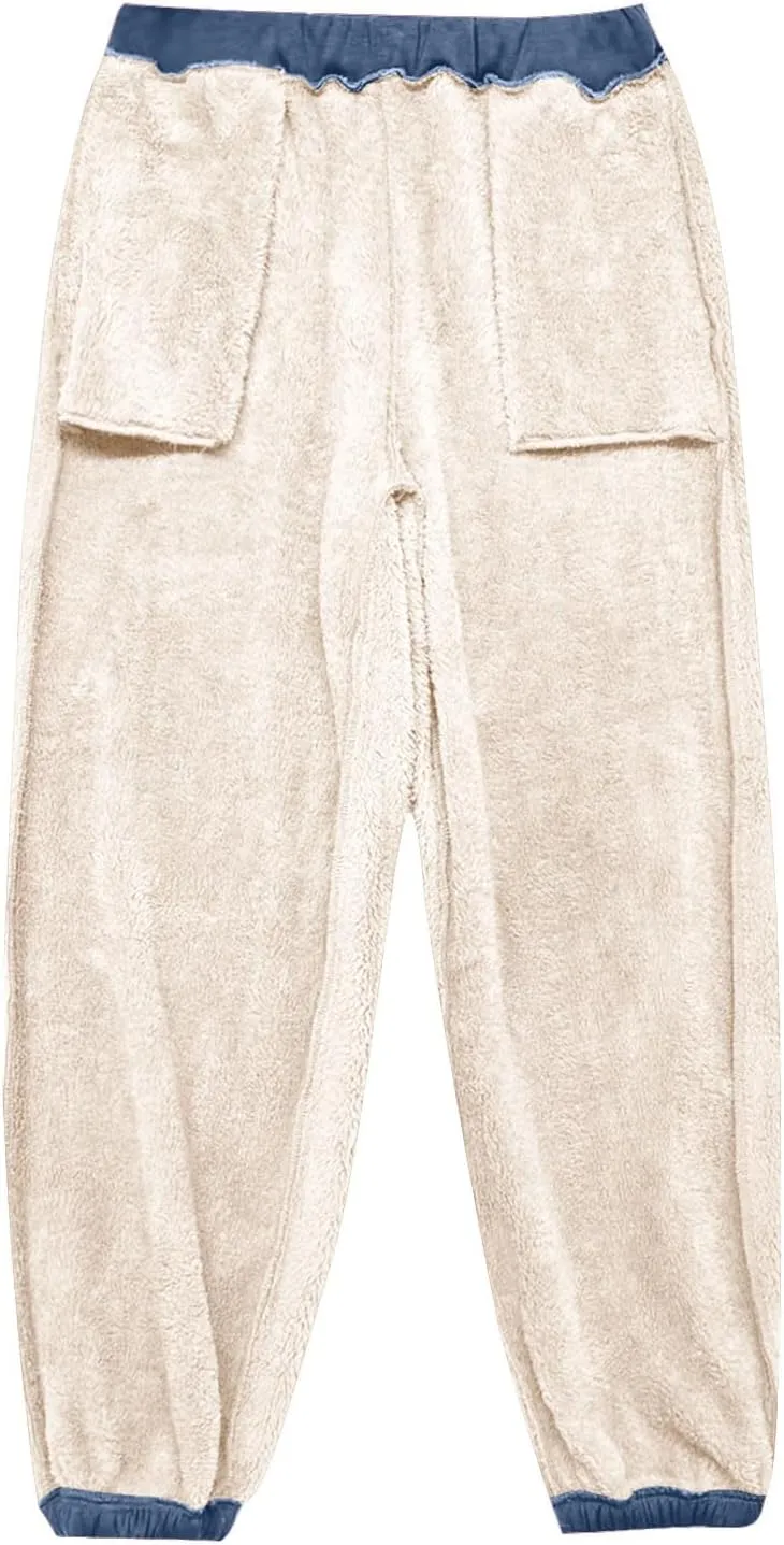 Womens Warm Sherpa Lined Sweatpants Drawstring Elastic Fleece Joggers Pants Comfy Athletic Pants with Pockets
