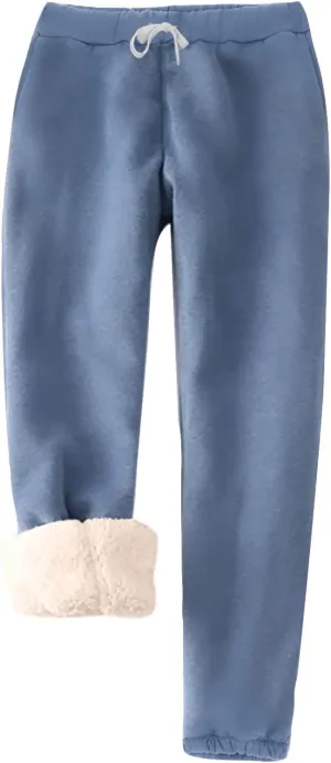 Womens Warm Sherpa Lined Sweatpants Drawstring Elastic Fleece Joggers Pants Comfy Athletic Pants with Pockets