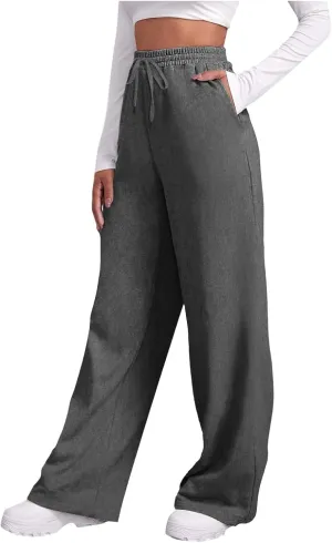 Womens Wide Leg Sweatpants Cozy Fleece Casual Jogger Pants Straight Leg Baggy Elastic High Waisted Yoga Pants