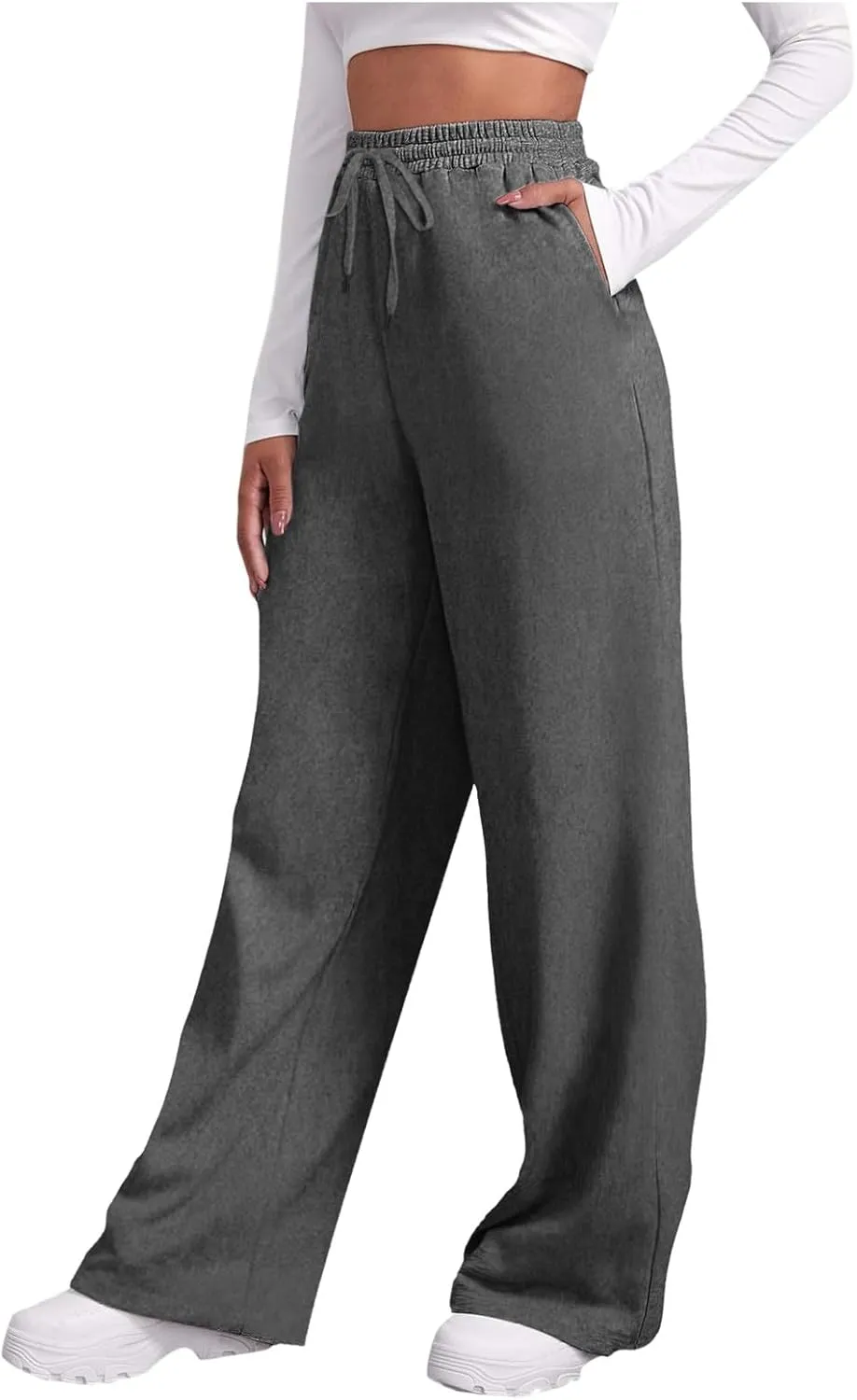 Womens Wide Leg Sweatpants Cozy Fleece Casual Jogger Pants Straight Leg Baggy Elastic High Waisted Yoga Pants