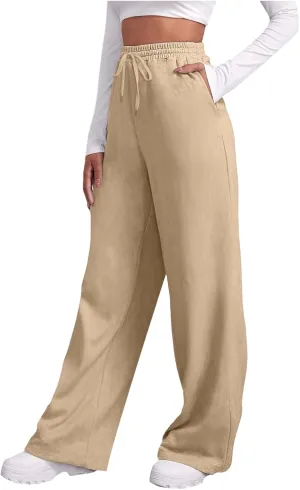 Womens Wide Leg Sweatpants Cozy Fleece Casual Jogger Pants Straight Leg Baggy Elastic High Waisted Yoga Pants