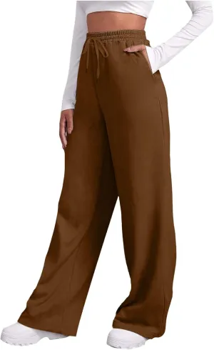 Womens Wide Leg Sweatpants Cozy Fleece Casual Jogger Pants Straight Leg Baggy Elastic High Waisted Yoga Pants