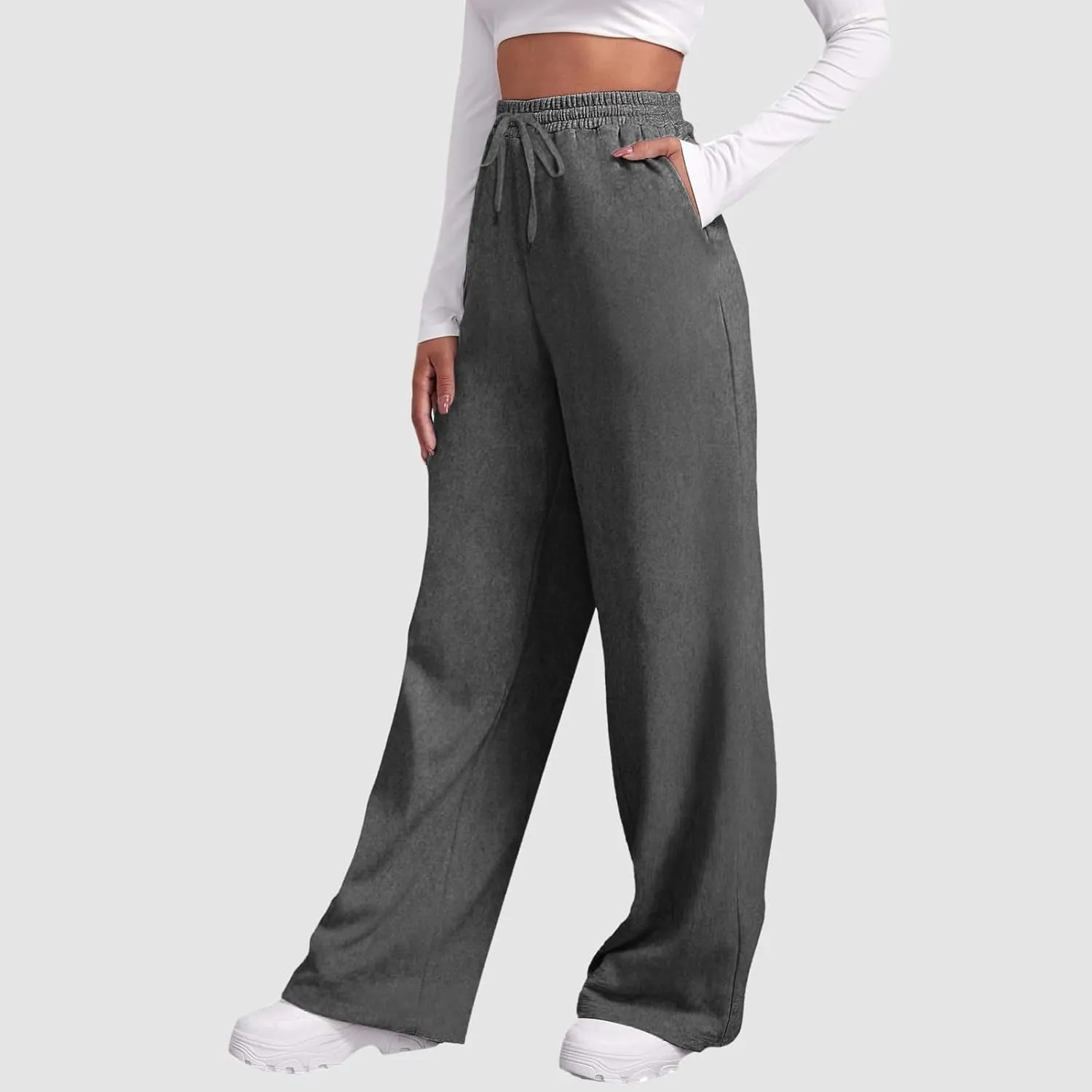 Womens Wide Leg Sweatpants Cozy Fleece Casual Jogger Pants Straight Leg Baggy Elastic High Waisted Yoga Pants