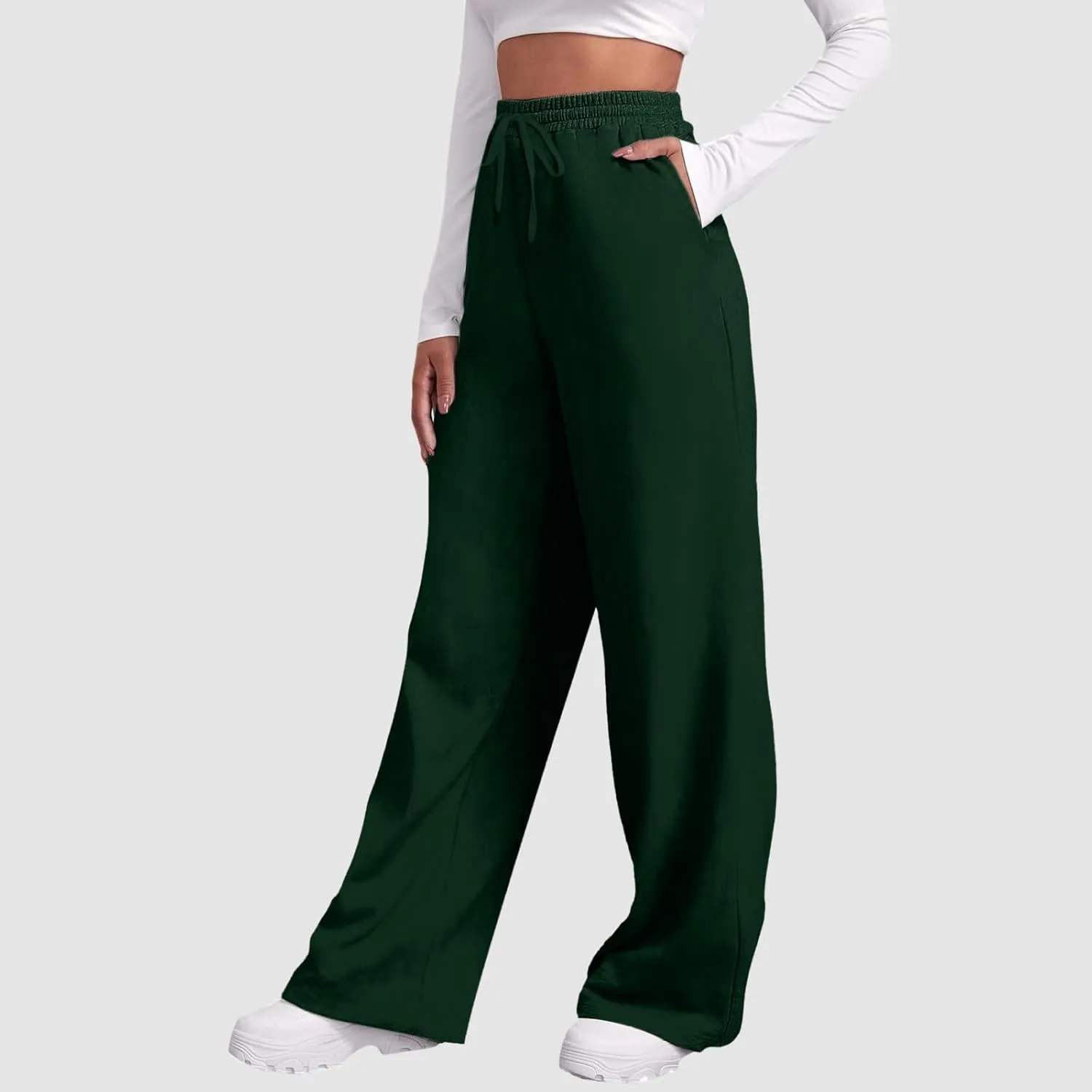 Womens Wide Leg Sweatpants Cozy Fleece Casual Jogger Pants Straight Leg Baggy Elastic High Waisted Yoga Pants